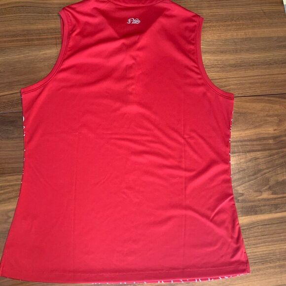 Golf or tennis shirt, women's, classic sleeveless polo, red wht, AS? brand, Sz L - Picture 2 of 15